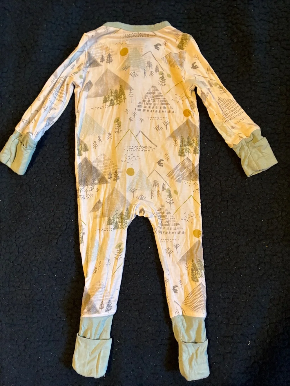 Angel Dear Sage Trim Cream Footed One-Piece Pajamas with Nature Print